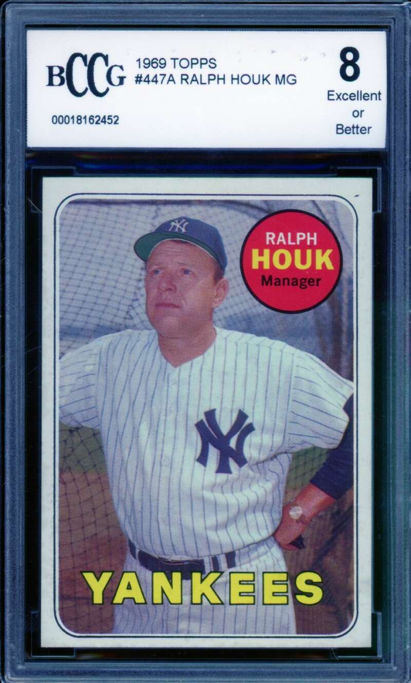 Ralph Houk Card 1969 Topps #447A BGS BCCG 8 Image 1