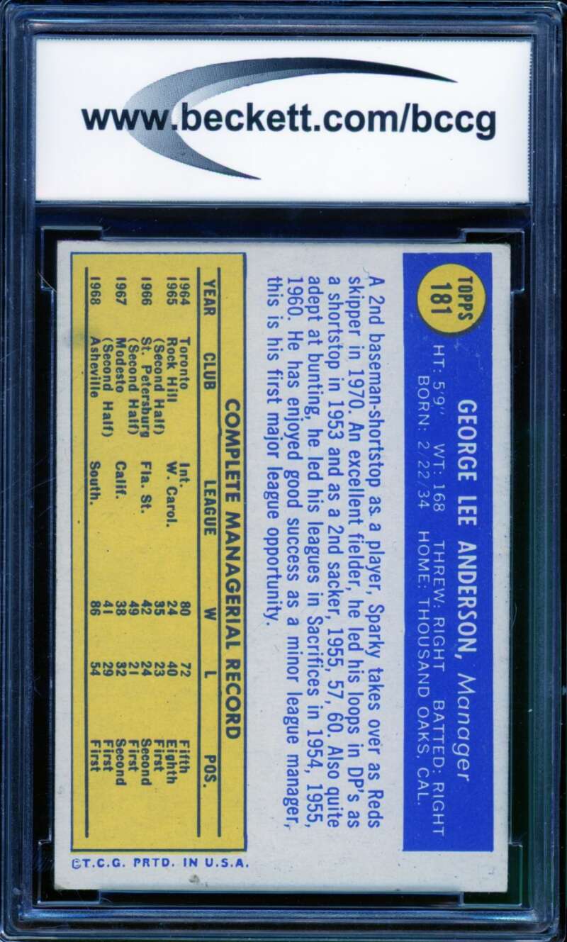 Sparky Anderson Card 1970 Topps #181 BGS BCCG 8 Image 2
