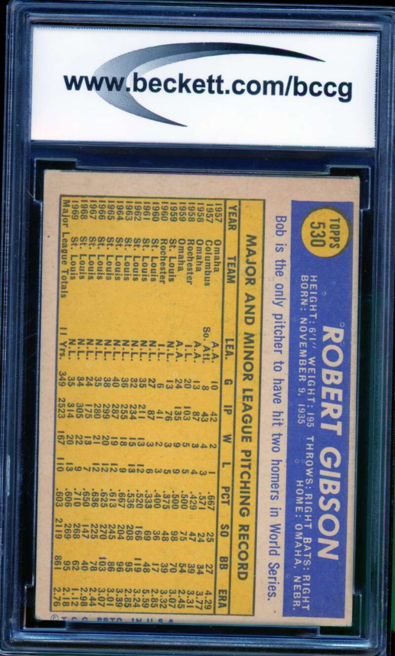 Bob Gibson Card 1970 Topps #530 BGS BCCG 6 Image 2