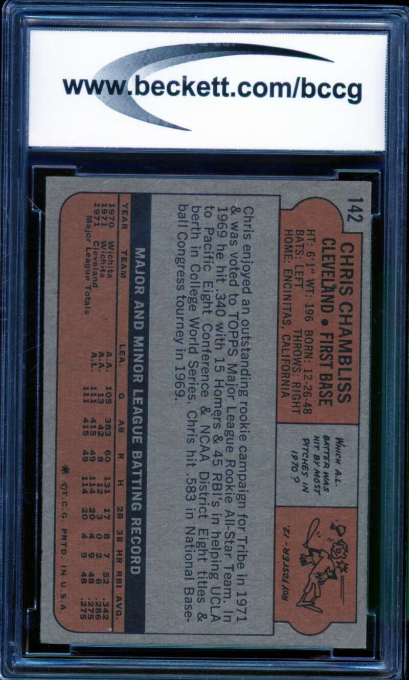 Chris Chambliss Card 1972 Topps #142 BGS BCCG 7 Image 2