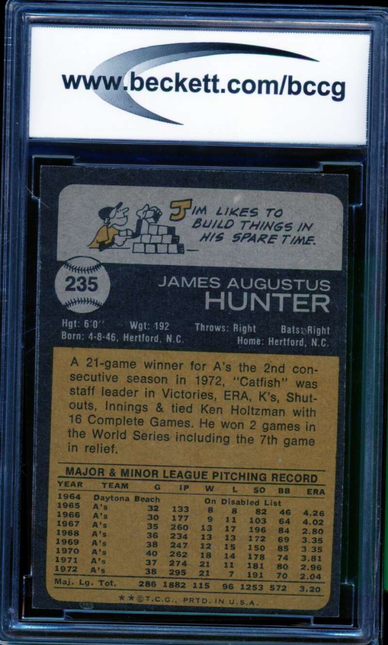 Jim Hunter Card 1973 Topps #235 BGS BCCG 8 Image 2