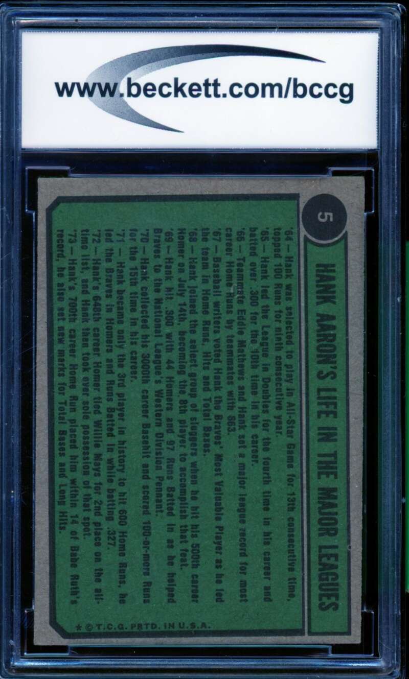 Hank Aaron Special Card 1974 Topps #5 BGS BCCG 7 Image 2