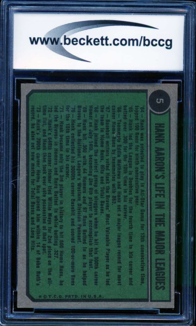 Hank Aaron Special Card 1974 Topps #5 BGS BCCG 7 Image 2