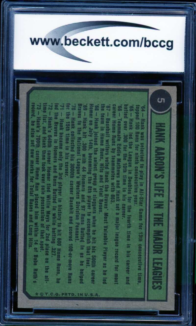 Hank Aaron Special Card 1974 Topps #5 BGS BCCG 8 Image 2