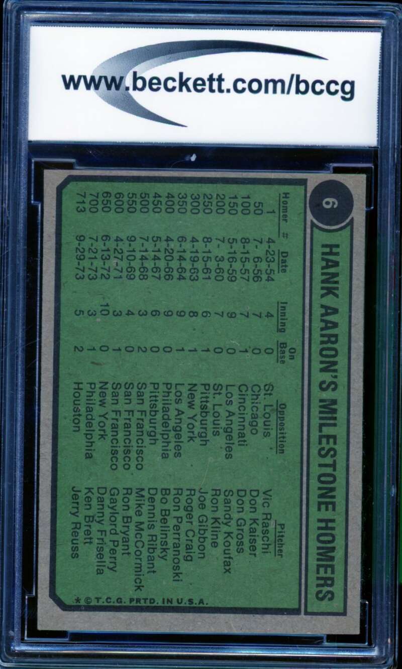 Hank Aaron Special Card 1974 Topps #6 BGS BCCG 7 Image 2