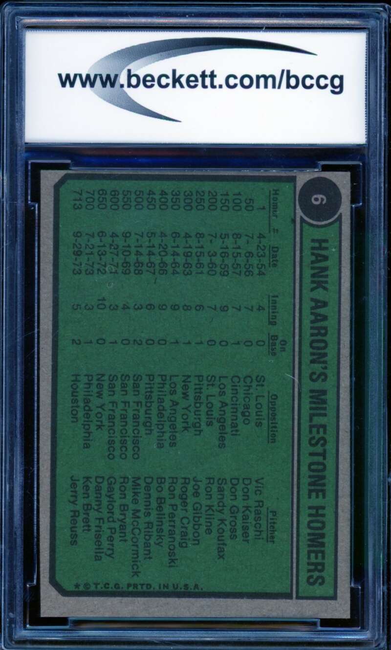 Hank Aaron Special Card 1974 Topps #6 BGS BCCG 8 Image 2