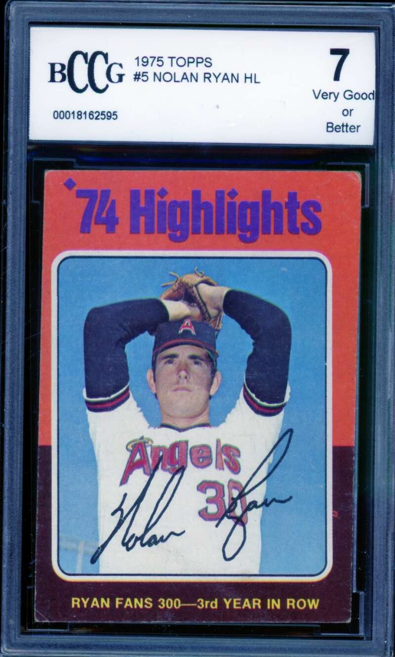 Nolan Ryan Card 1975 Topps #5 BGS BCCG 7 Image 1