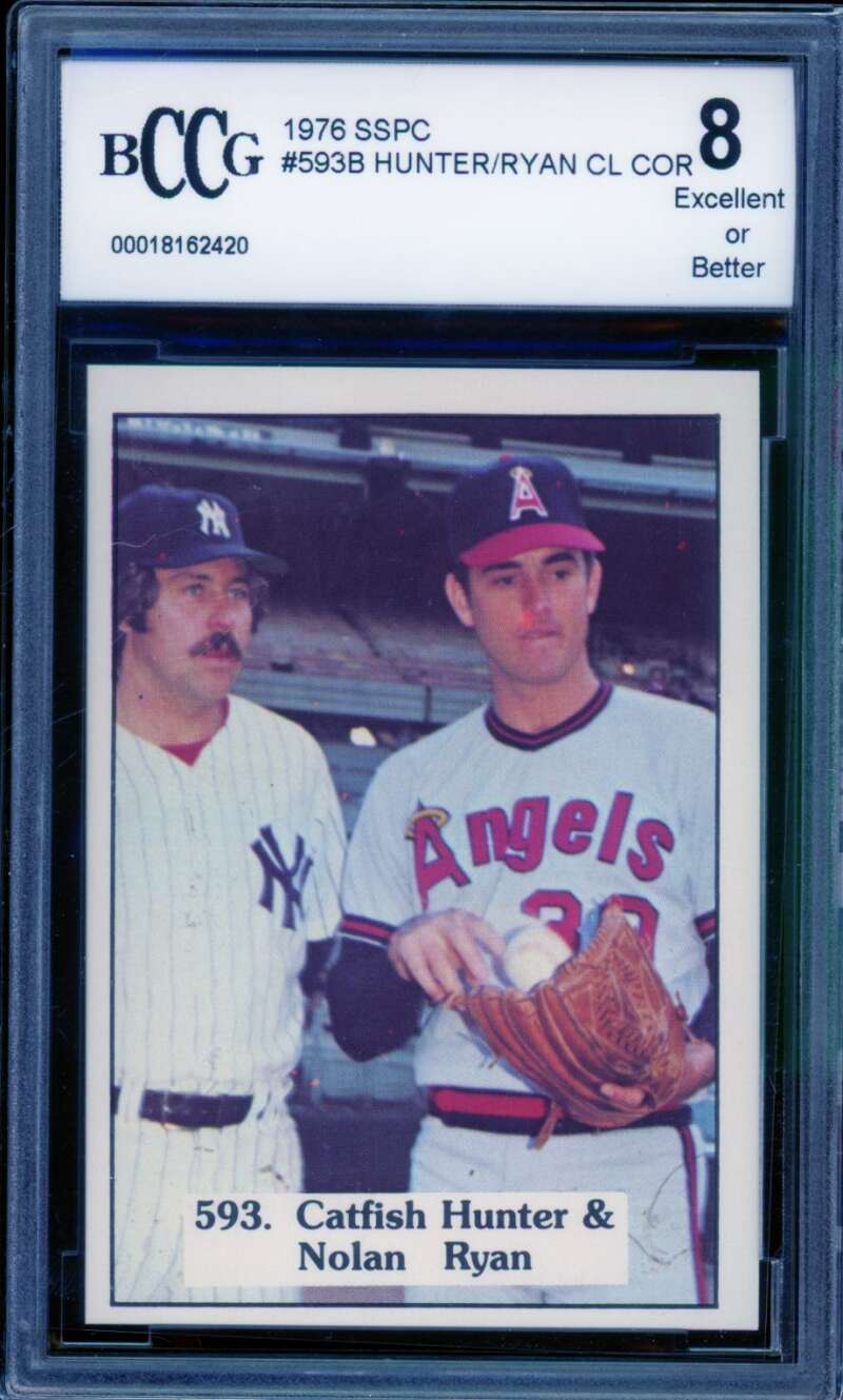 Jim Hunter/Nolan Ryan Card 1976 SSPC #593B BGS BCCG 8 Image 1
