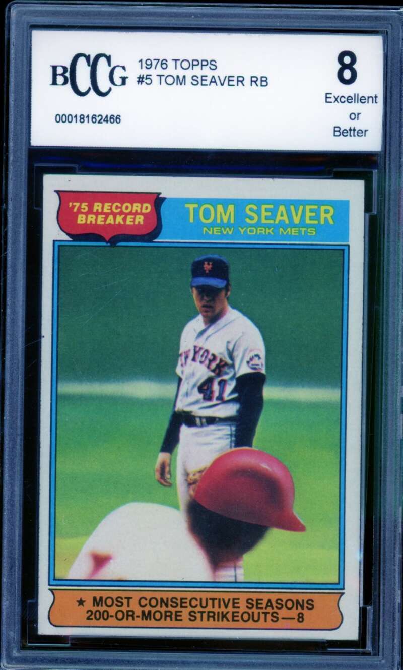 Tom Seaver Card 1976 Topps #5 BGS BCCG 8 Image 1