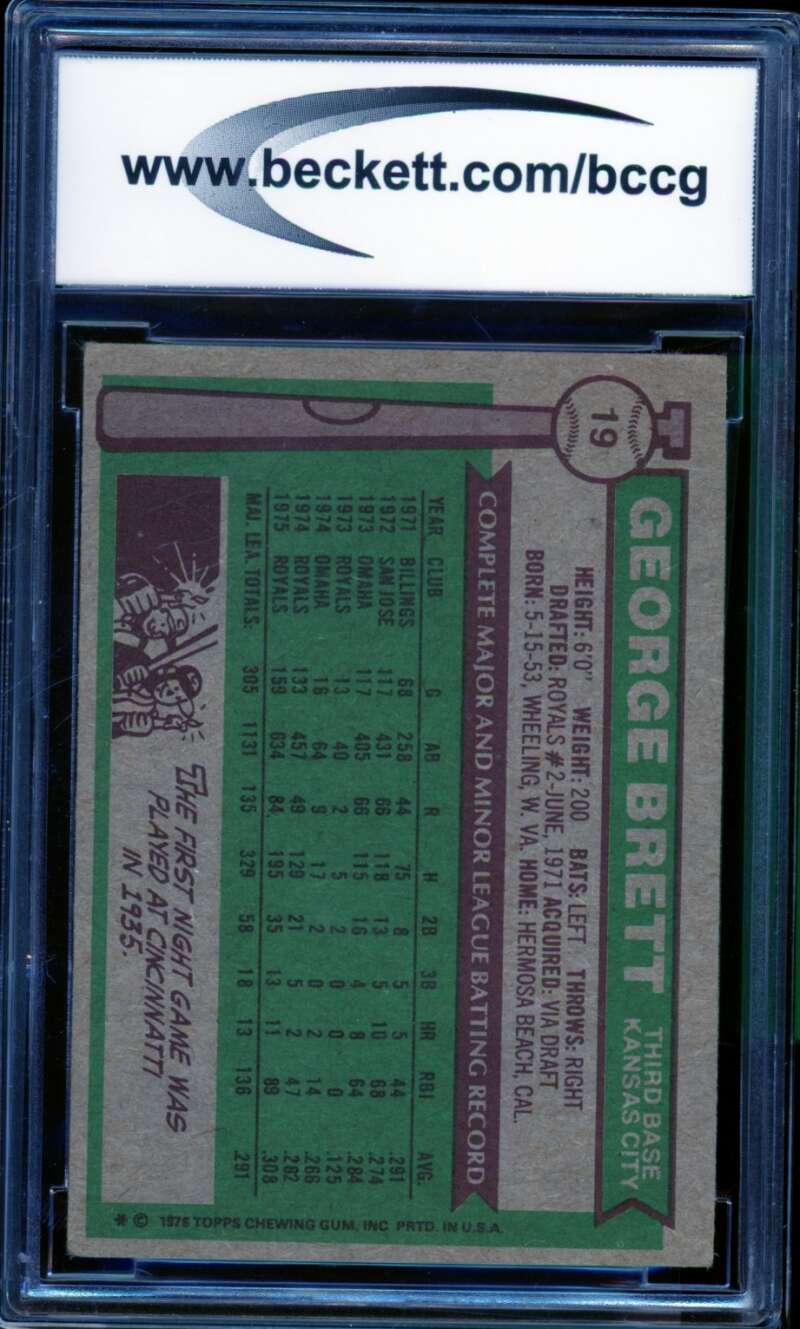 George Brett Card 1976 Topps #19 BGS BCCG 7 Image 2