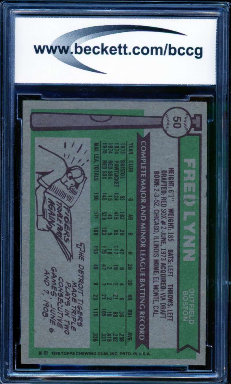 Fred Lynn Card 1976 Topps #50 BGS BCCG 8 Image 2