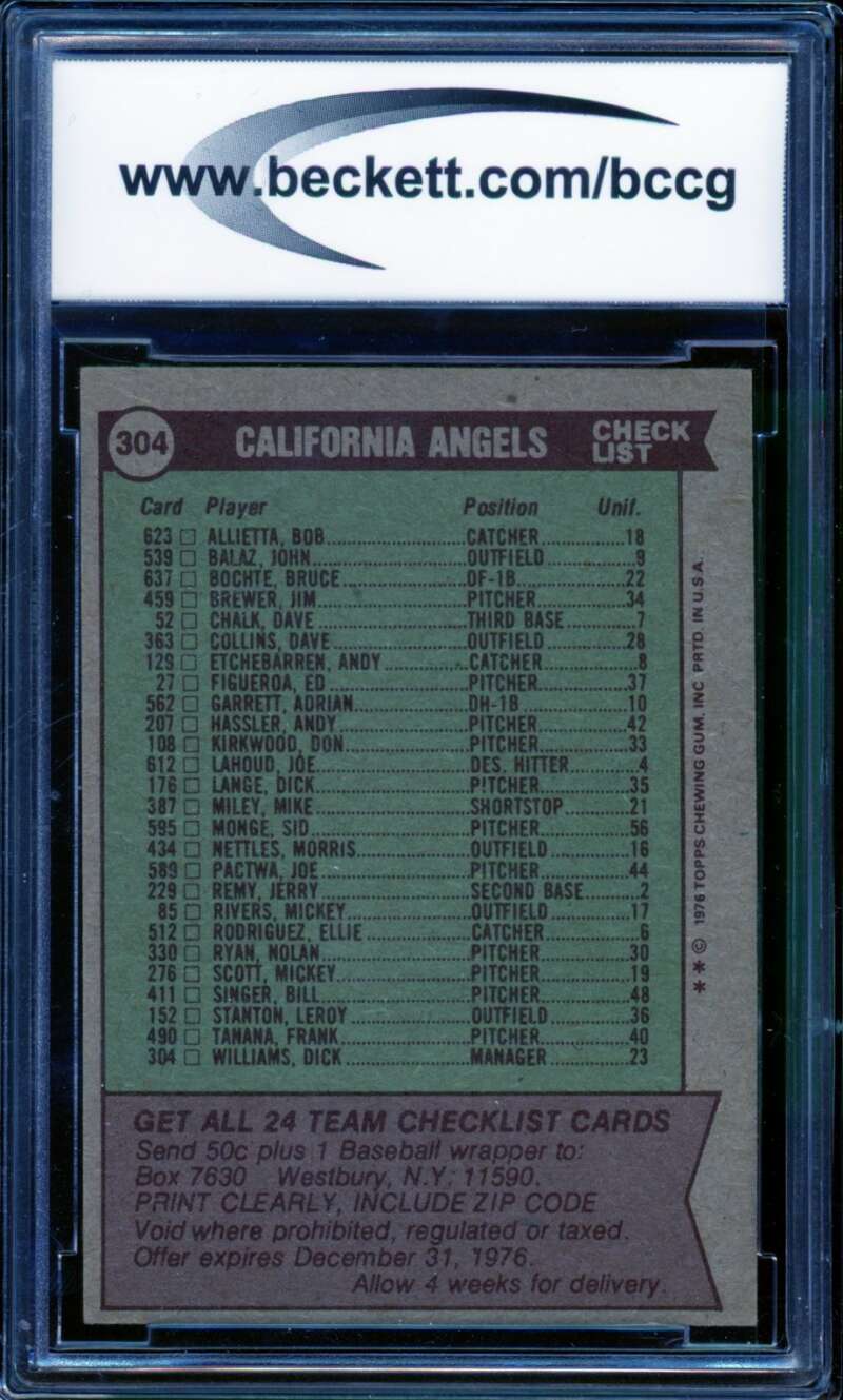 Dick Williams Card 1976 Topps #304 BGS BCCG 9 Image 2