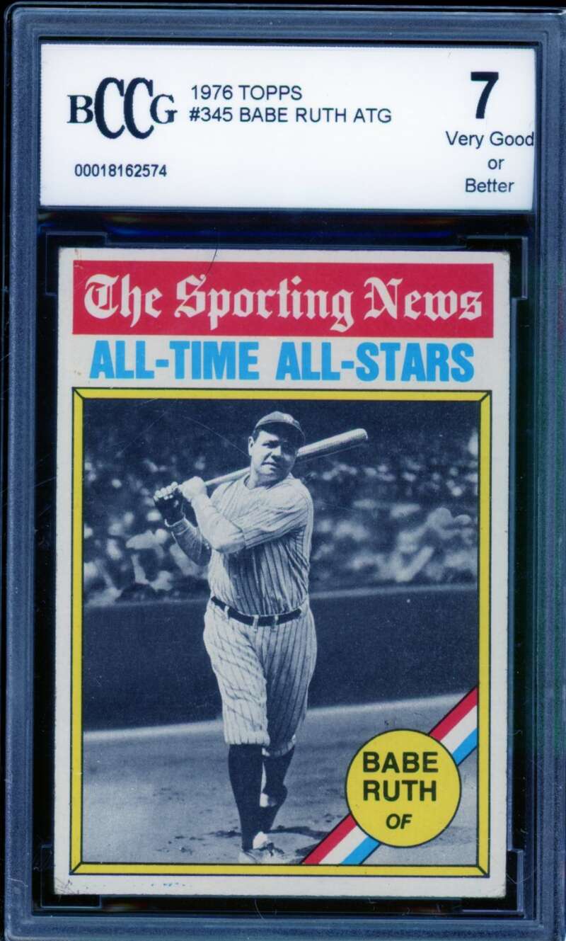 Babe Ruth Card 1976 Topps #345 BGS BCCG 7 Image 1