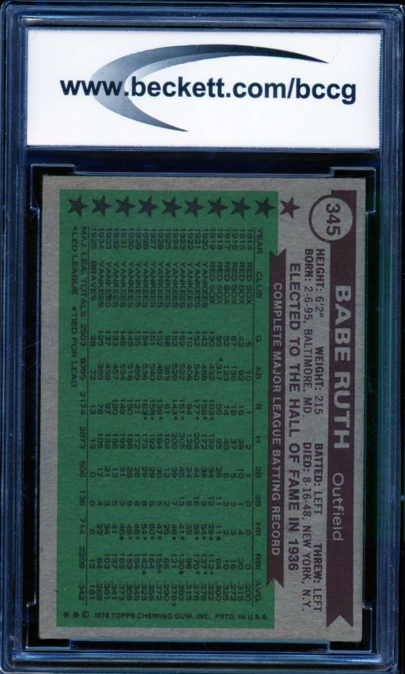 Babe Ruth Card 1976 Topps #345 BGS BCCG 7 Image 2