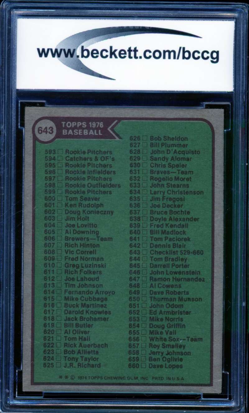 Checklist Card 1976 Topps #643 BGS BCCG 8 Image 2