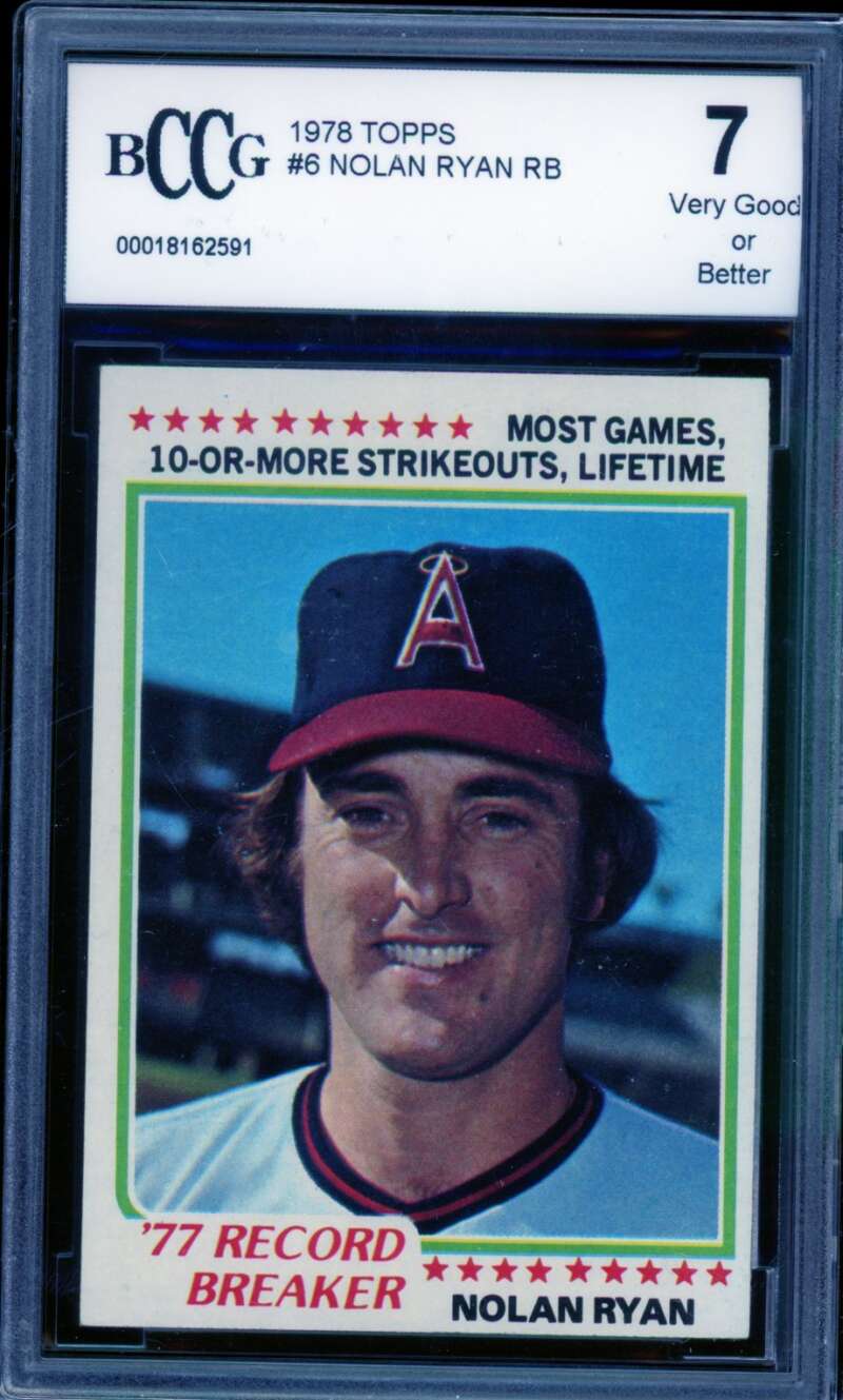 Nolan Ryan Card 1978 Topps #6 BGS BCCG 7 Image 1