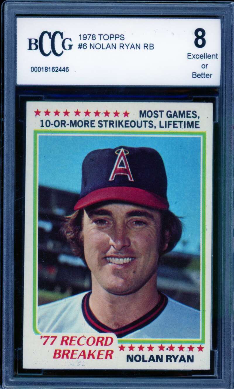Nolan Ryan Card 1978 Topps #6 BGS BCCG 8 Image 1