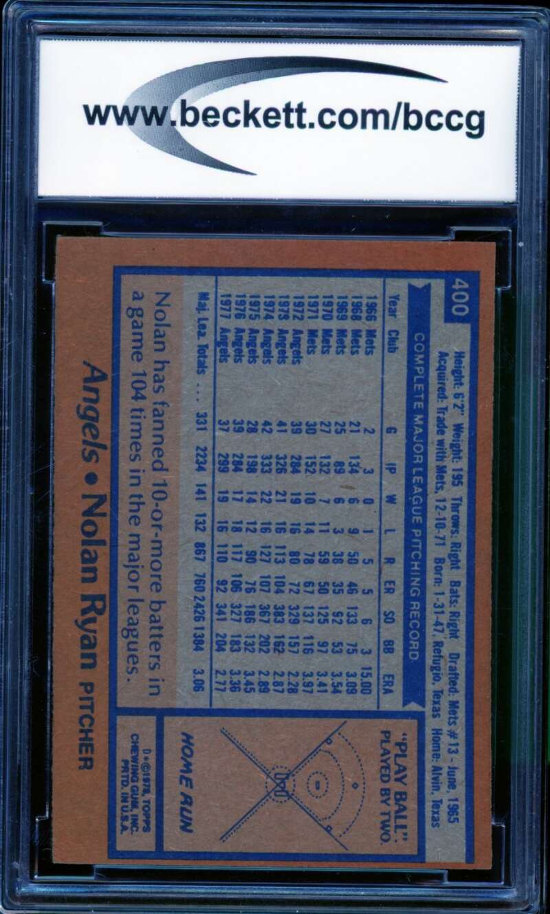 Nolan Ryan Card 1978 Topps #400 BGS BCCG 7 Image 2