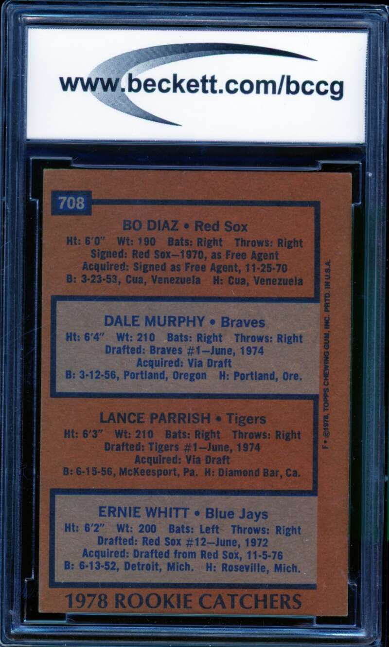 Diaz/Murphy/Parrish/Whitt Card 1978 Topps #708 BGS BCCG 8 Image 2