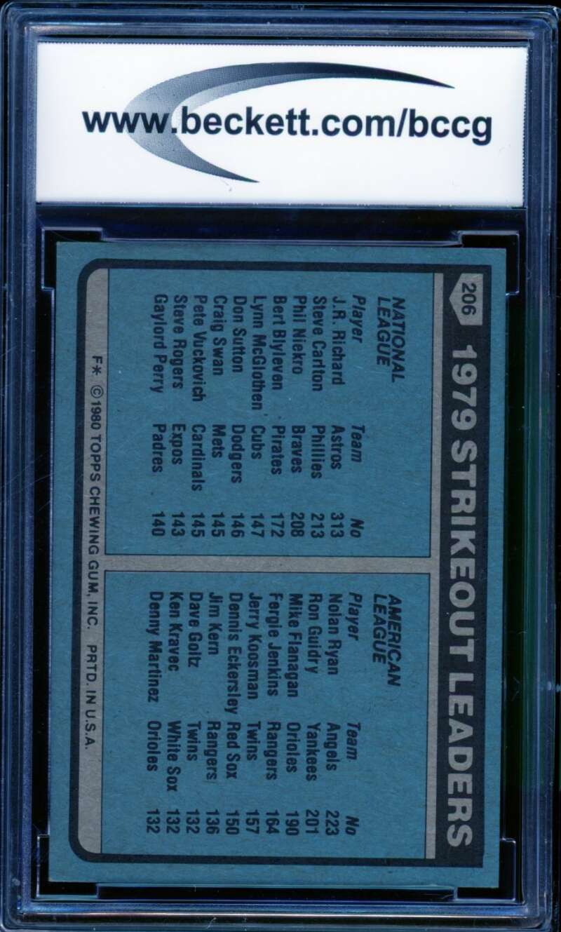 J.R. Richard/Nolan Ryan Card 1980 Topps #206 BGS BCCG 9 Image 2