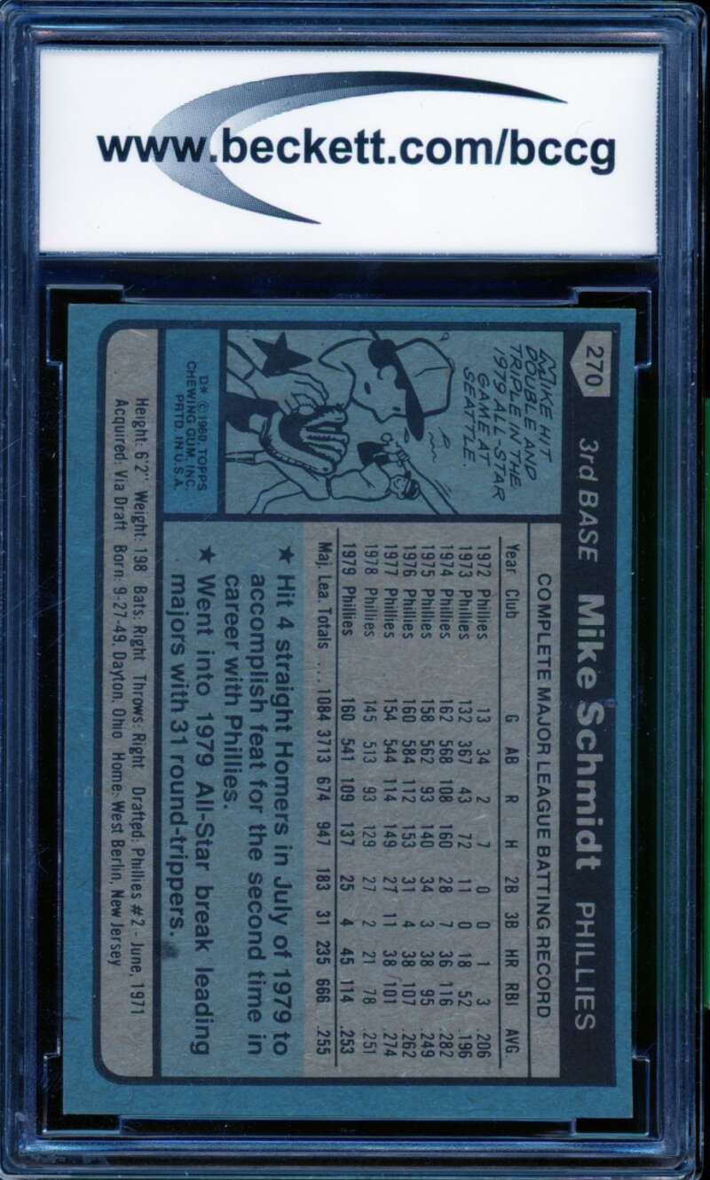 Mike Schmidt Card 1980 Topps #270 BGS BCCG 9 Image 2
