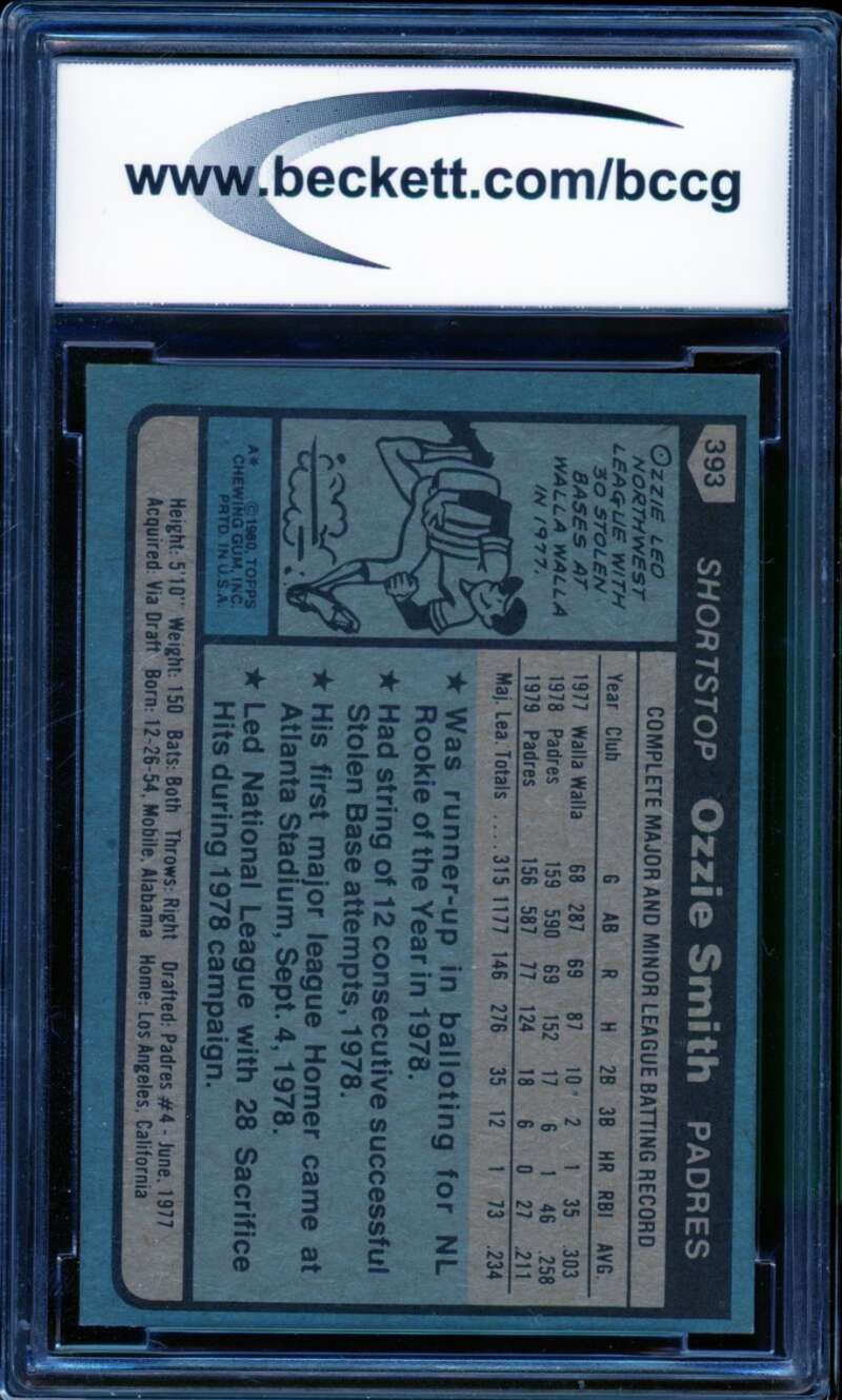 Ozzie Smith Card 1980 Topps #393 BGS BCCG 9 Image 2