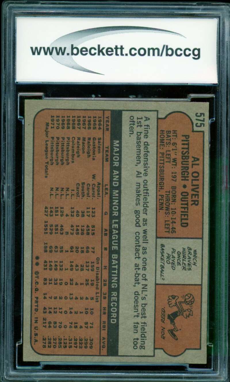Al Oliver Card 1972 Topps #575 BGS BCCG 8 Image 2