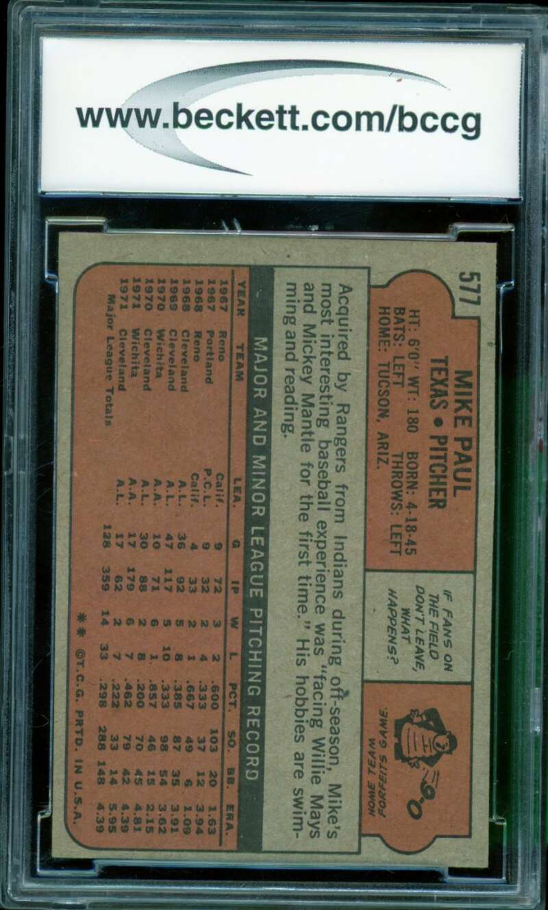 Mike Paul Card 1972 Topps #577 BGS BCCG 8 Image 2