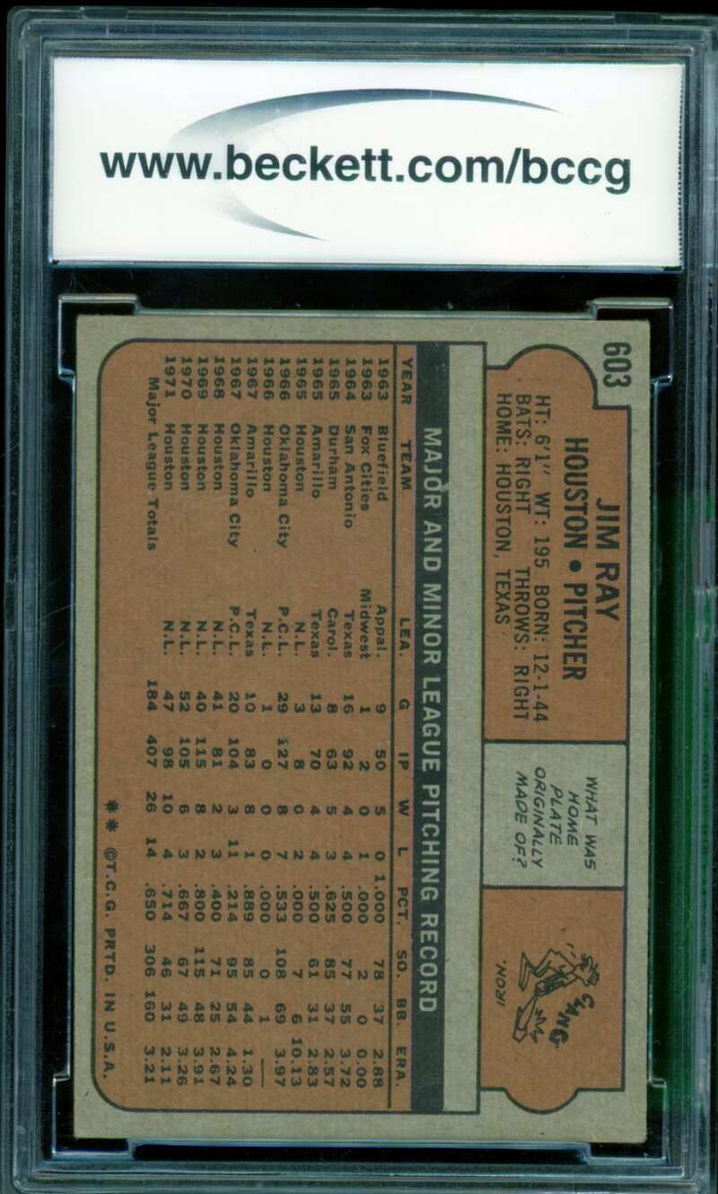 Jim Ray Card 1972 Topps #603 BGS BCCG 8 Image 2