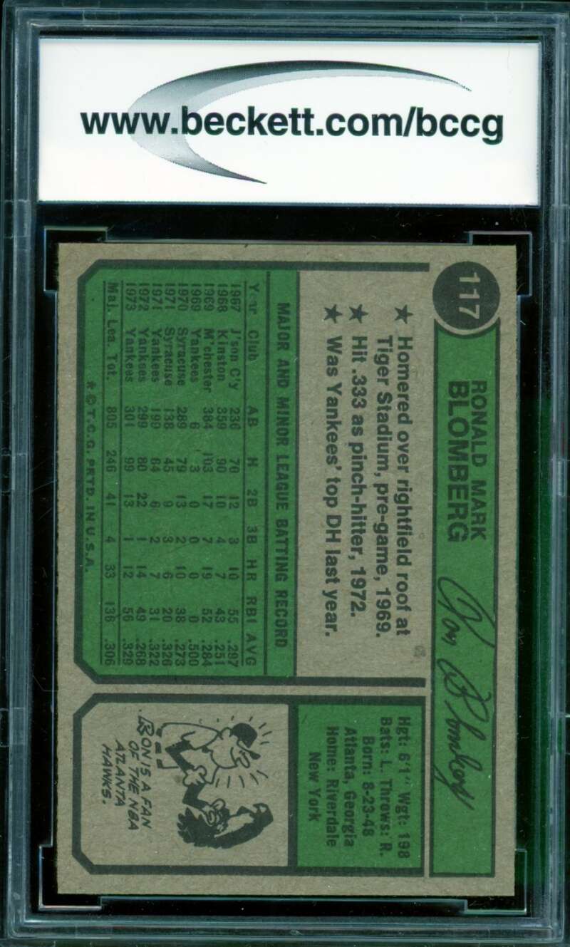 Ron Blomberg Card 1974 Topps #117 BGS BCCG 9 Image 2
