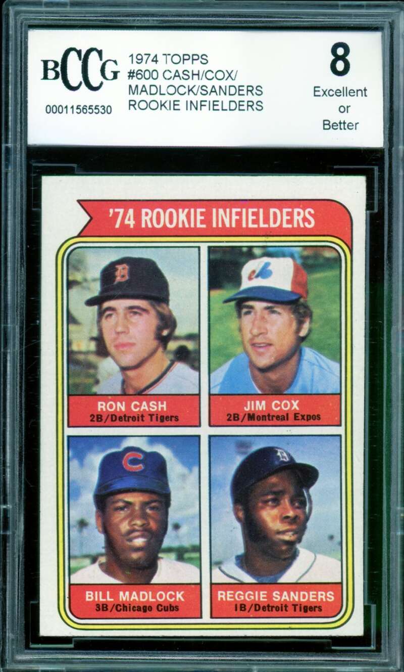 Ron Cash/Jim Cox/Bill Madlock/Reggie Sanders Rookie 1974 Topps #600 BGS BCCG 8 Image 1