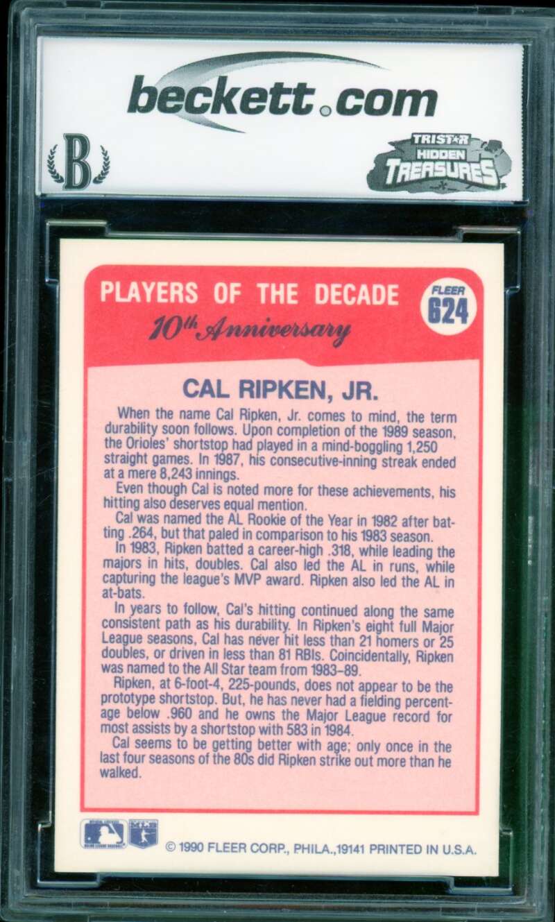 Cal Ripken Jr. Card 1990 Fleer #624B BGS BCCG 10 Image 2