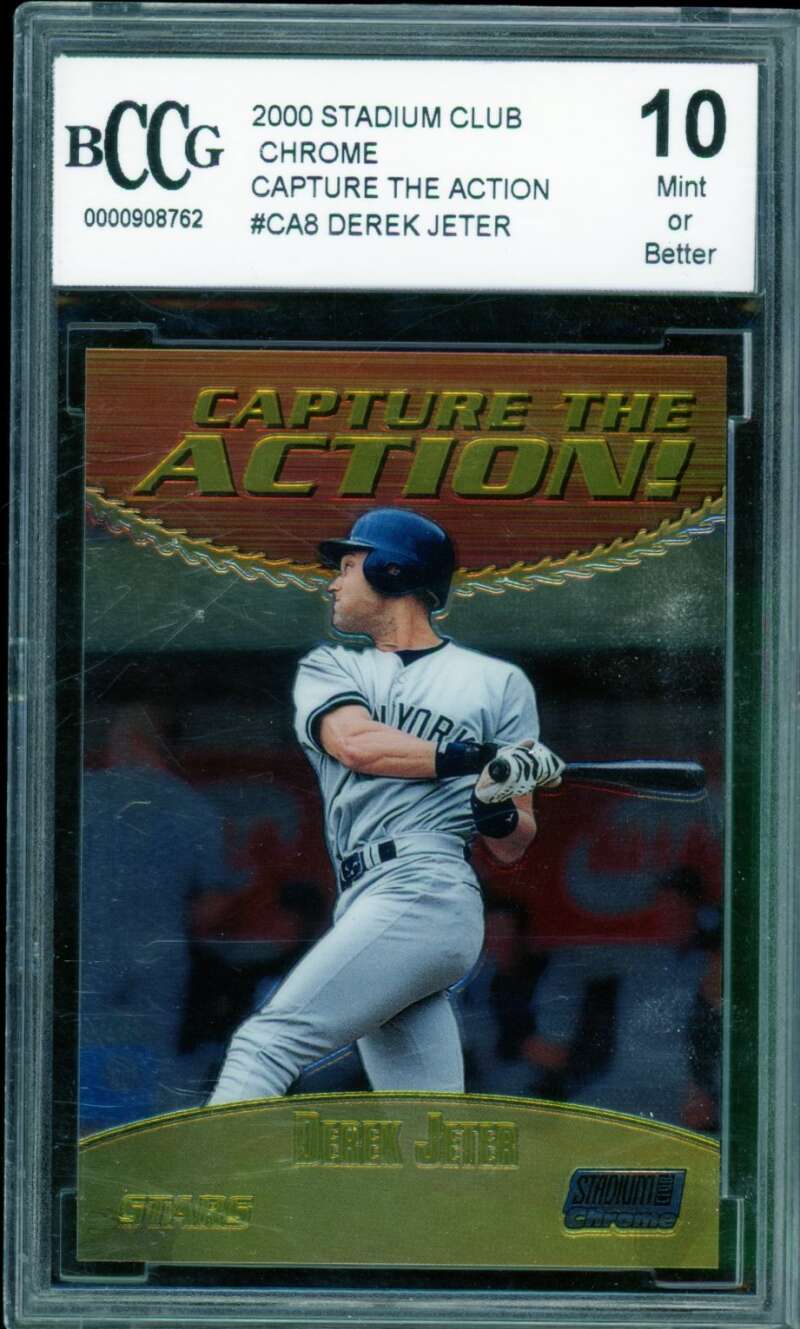Derek Jeter Card 2000 Stadium Club Chrome Capture The Action #CA8 BGS BCCG 10 Image 1