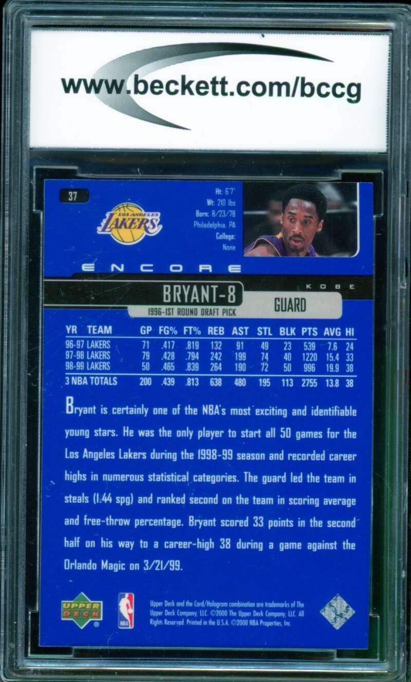 Kobe Bryant Card 1999-00 Upper Deck Encore #37 BGS BCCG 9 Image 2