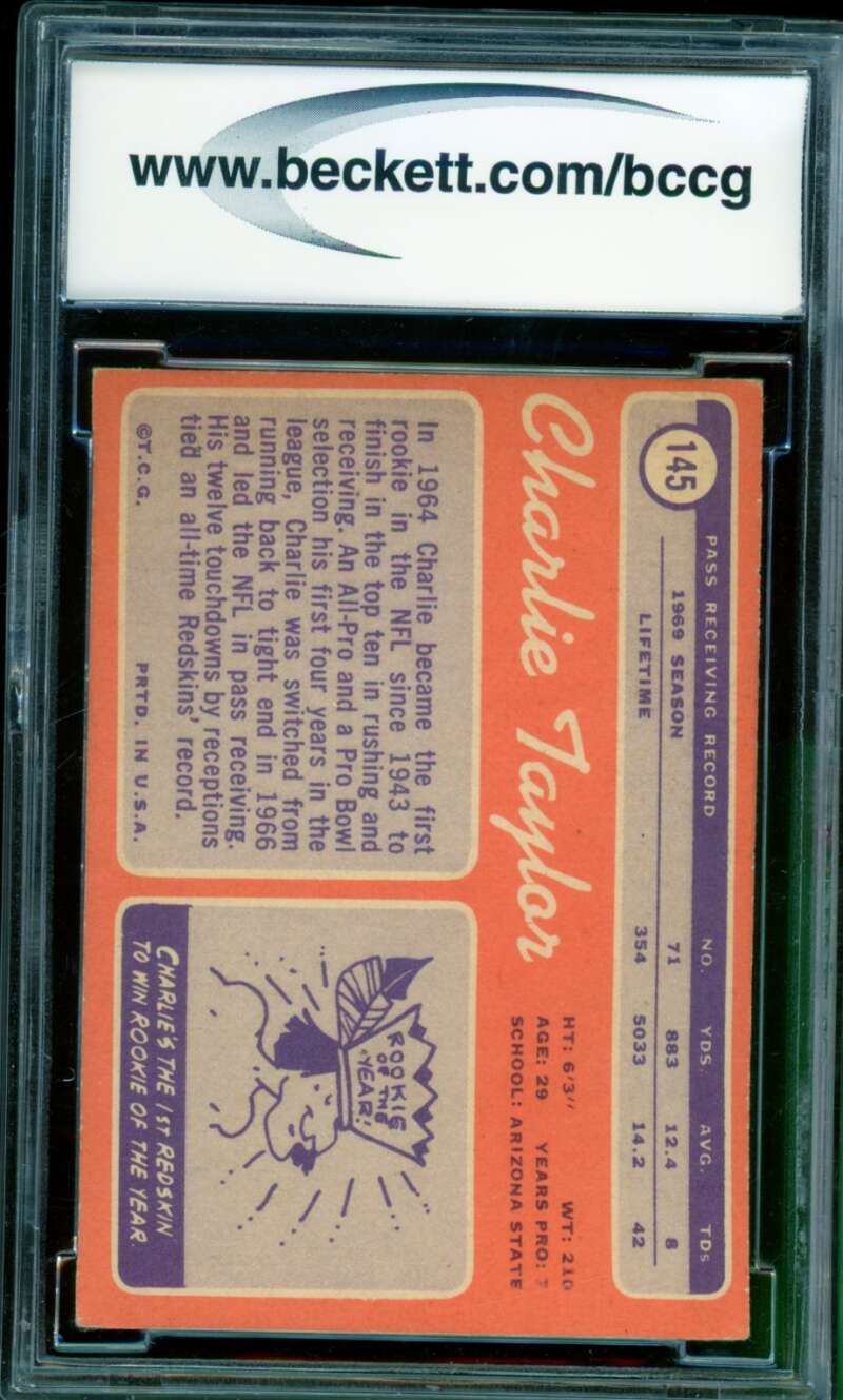 Charley Taylor Card 1970 Topps #145 BGS BCCG 8 Image 2