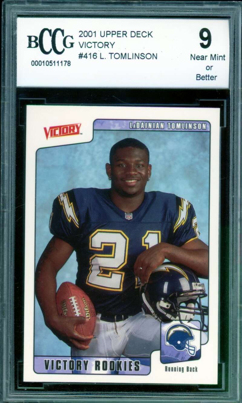 LaDainian Tomlinson Rookie Card 2001 Upper Deck Victory #416 BGS BCCG 9 Image 1
