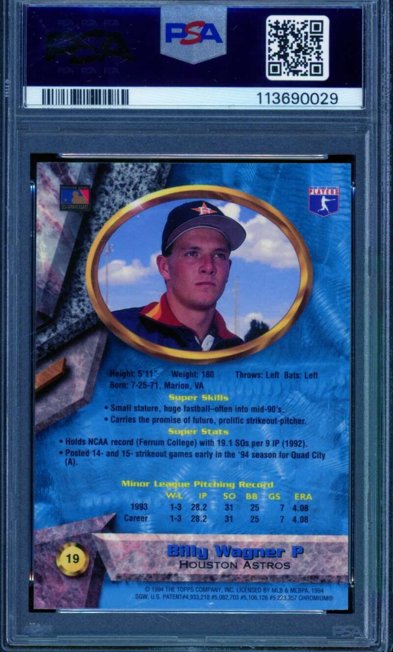 Billy Wagner Rookie Card 1994 Bowman's Best #19 PSA 9 Image 2