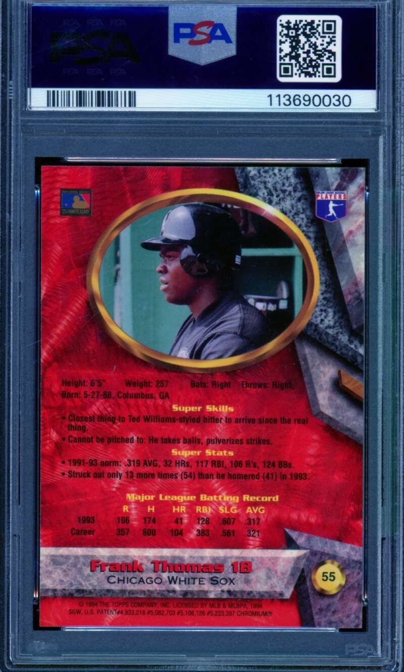 Frank Thomas Card 1994 Bowman's Best Red Refractor (pop 18) #55 PSA 10 Image 2