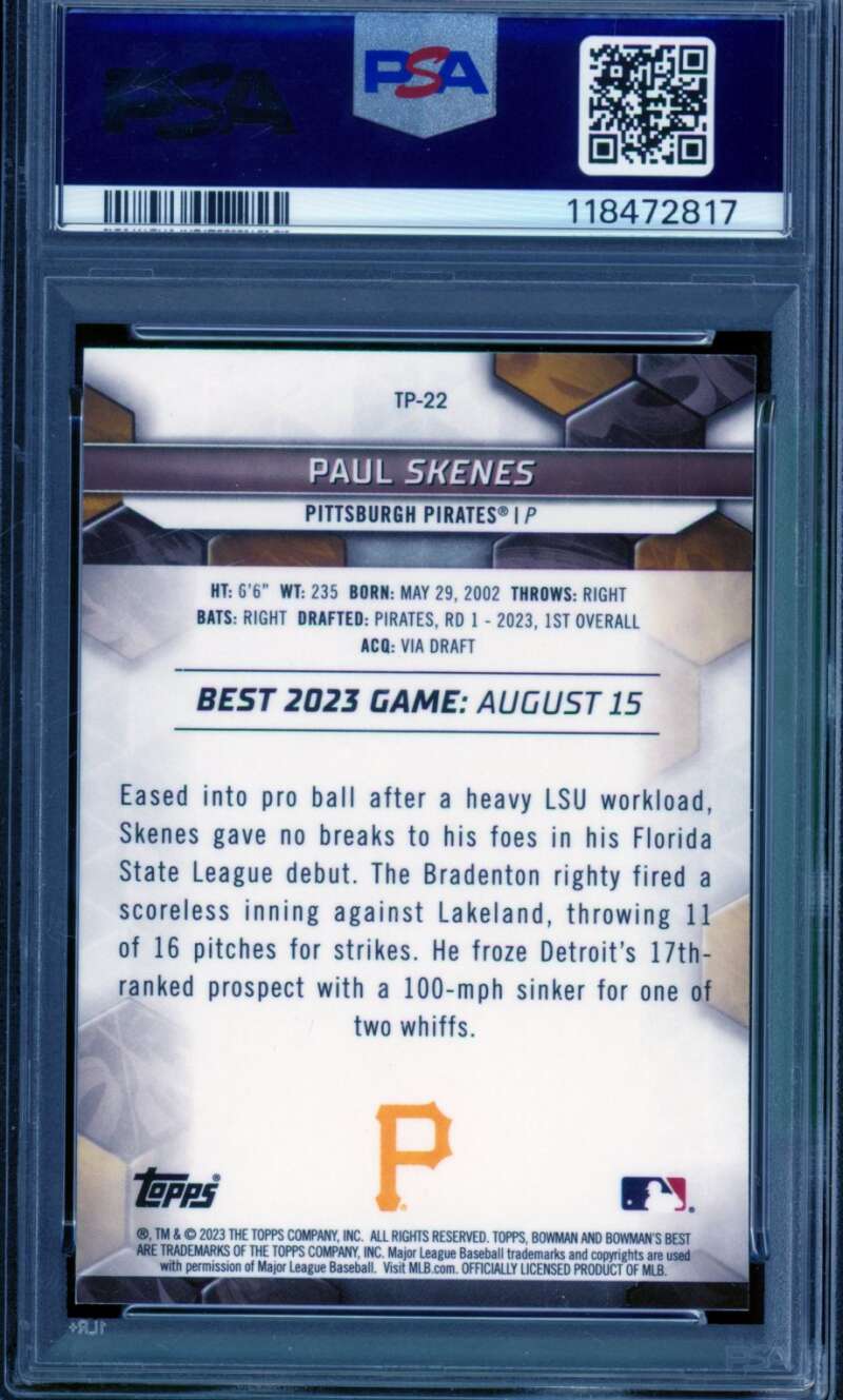 Paul Skenes Rookie Card 2023 Bowman's Best Top Prospects #TP-22 PSA 10 Image 2