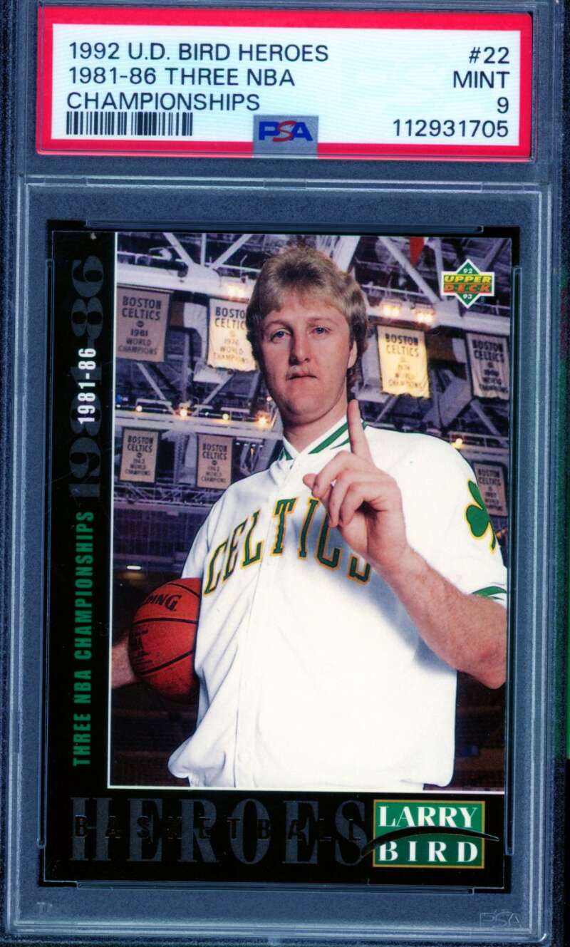 Larry Bird Card 1992-93 Upper Deck 1981-86 Three NBA Championships #22 PSA 9 Image 1