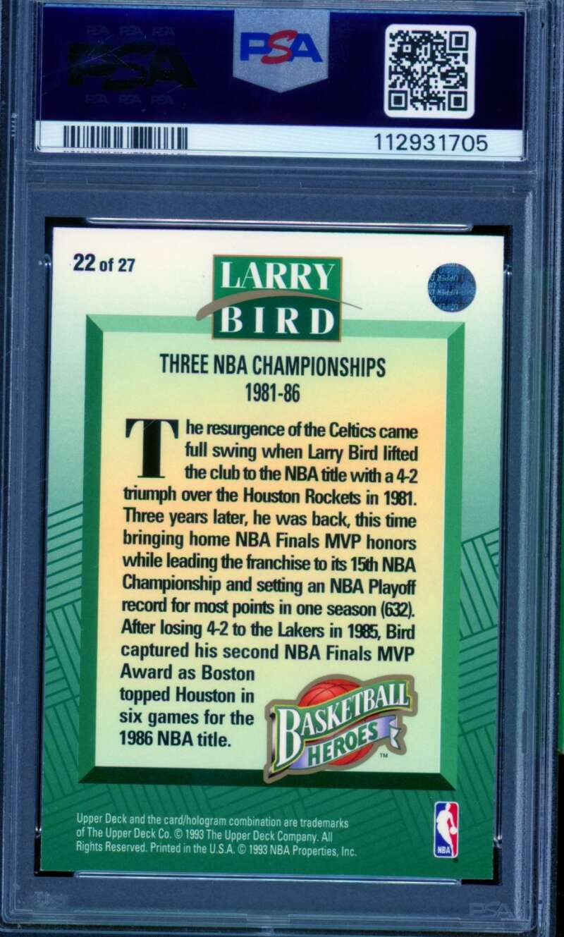 Larry Bird Card 1992-93 Upper Deck 1981-86 Three NBA Championships #22 PSA 9 Image 2