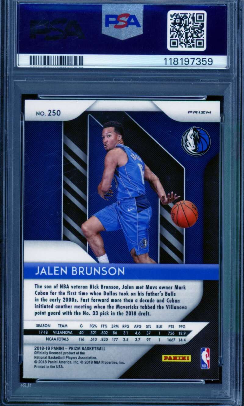 Jalen Brunson Rookie Card 2018-19 Panini Prizm Pink Ice #250 PSA 10 Image 2
