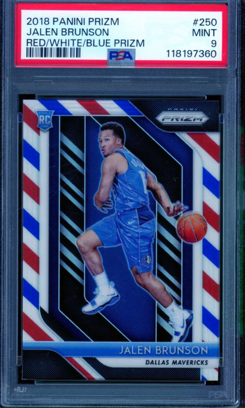 Jalen Brunson Rookie Card 2018-19 Panini Prizm Red/White/Blue #250 PSA 9 Image 1