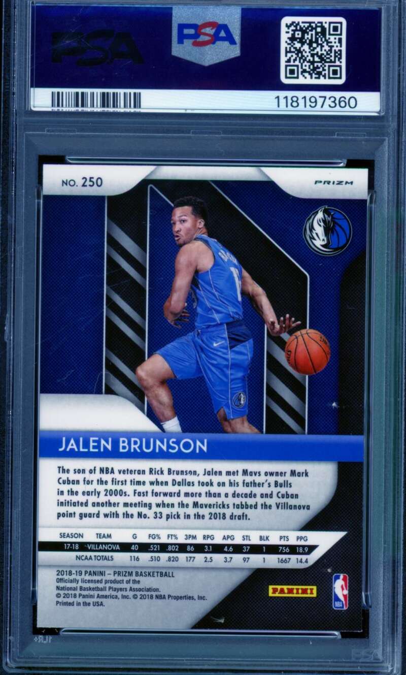 Jalen Brunson Rookie Card 2018-19 Panini Prizm Red/White/Blue #250 PSA 9 Image 2
