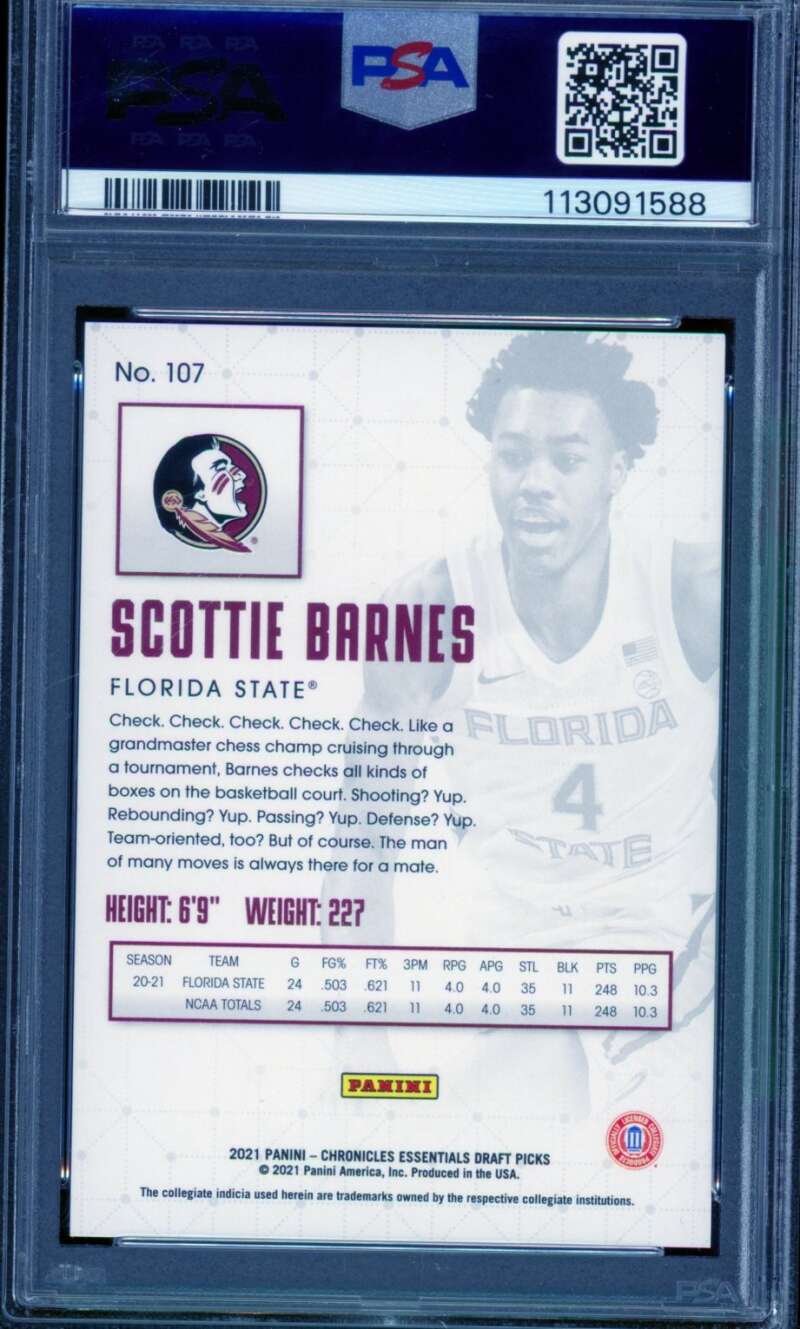 Scottie Barnes Rookie 2021-22 Chronicles DP Red (77/149) (pop 4) #107 PSA 10 Image 2