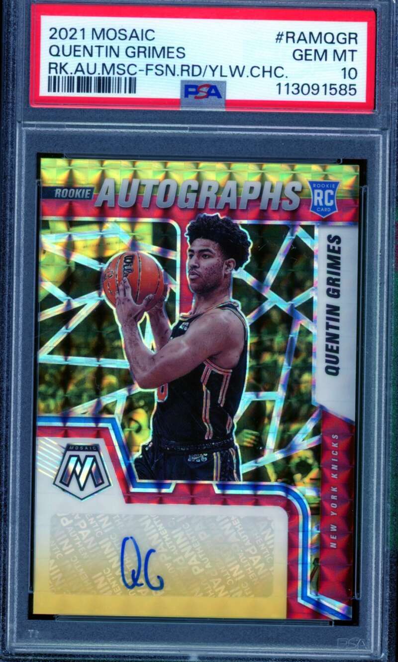 Quentin Grimes Rookie Card 2021-22 Mosaic Auto Yellow Choice Auto #Ramqgr PSA 10 Image 1