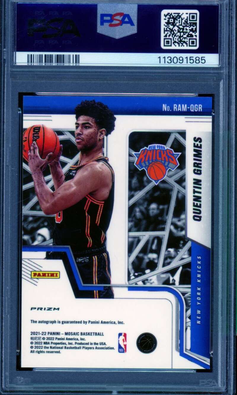 Quentin Grimes Rookie Card 2021-22 Mosaic Auto Yellow Choice Auto #Ramqgr PSA 10 Image 2