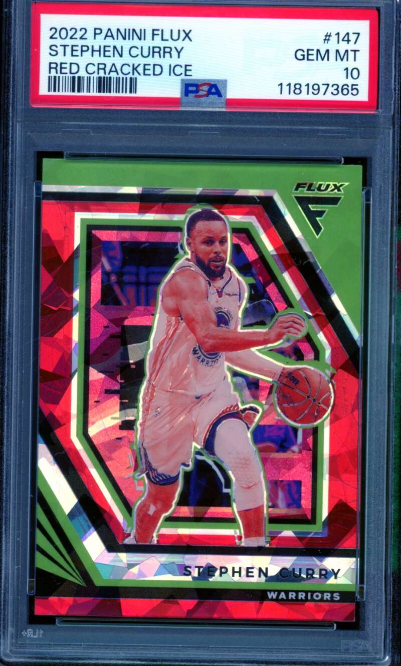 Stephen Curry Card 2022-23 Panini Flux Red Cracked Ice (pop 5) #147 PSA 10 Image 1