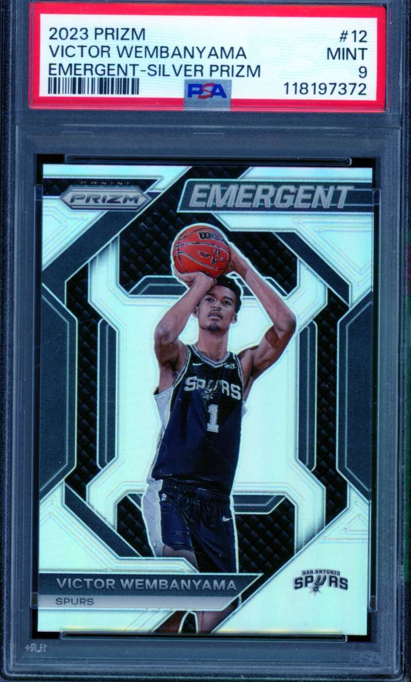 Victor Wembanyama Rookie Card 2023-24 Prizm Emergent Silver Prizms #12 PSA 9 Image 1