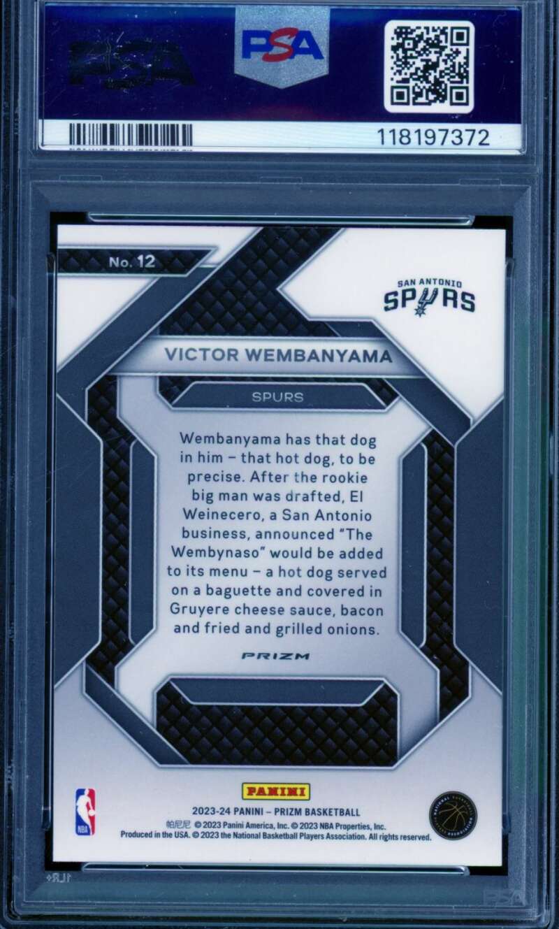 Victor Wembanyama Rookie Card 2023-24 Prizm Emergent Silver Prizms #12 PSA 9 Image 2